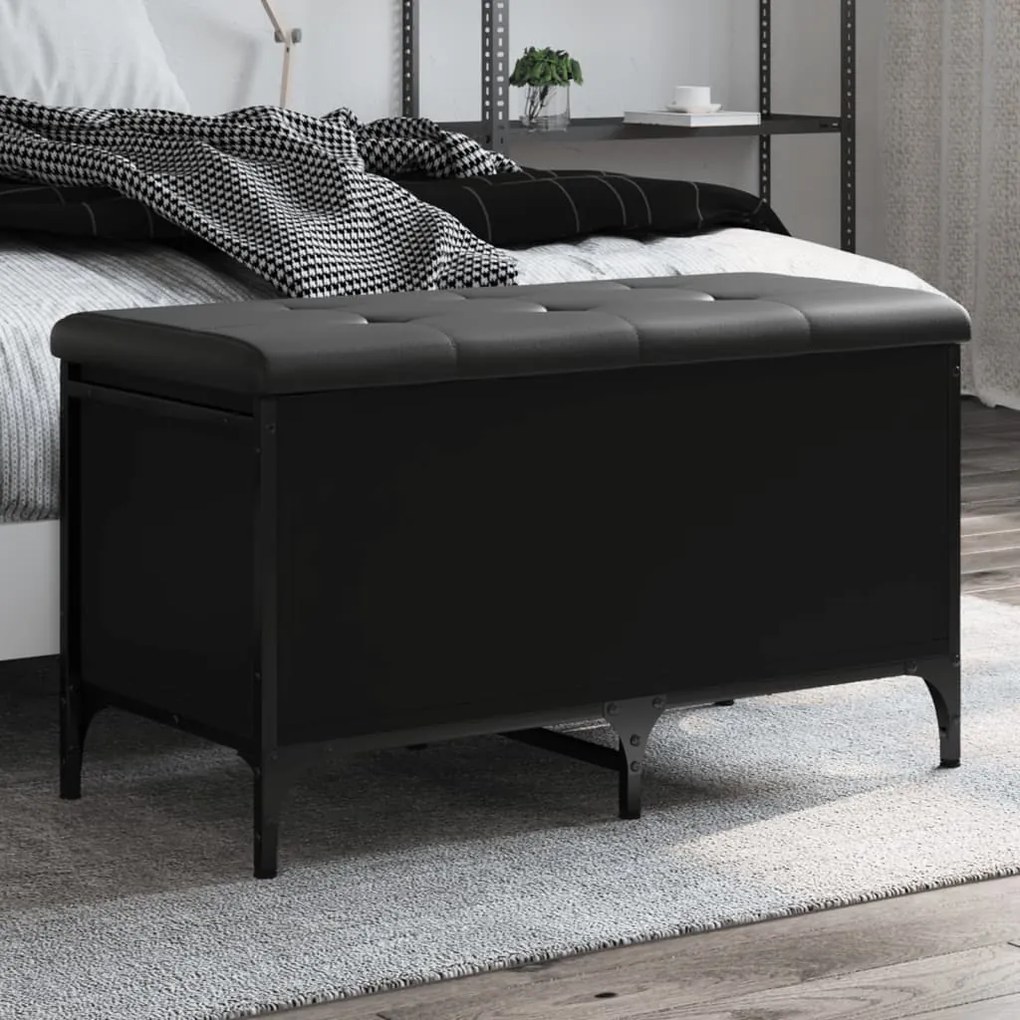Panca Portaoggetti Nera 82x42x45 Cm İn Legno Multistrato /
