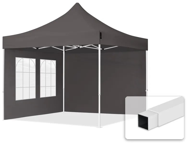 TOOLPORT 3x3m gazebo pieghevole con laterali (finestre), ECONOMY acciaio, grigio scuro - (59037)