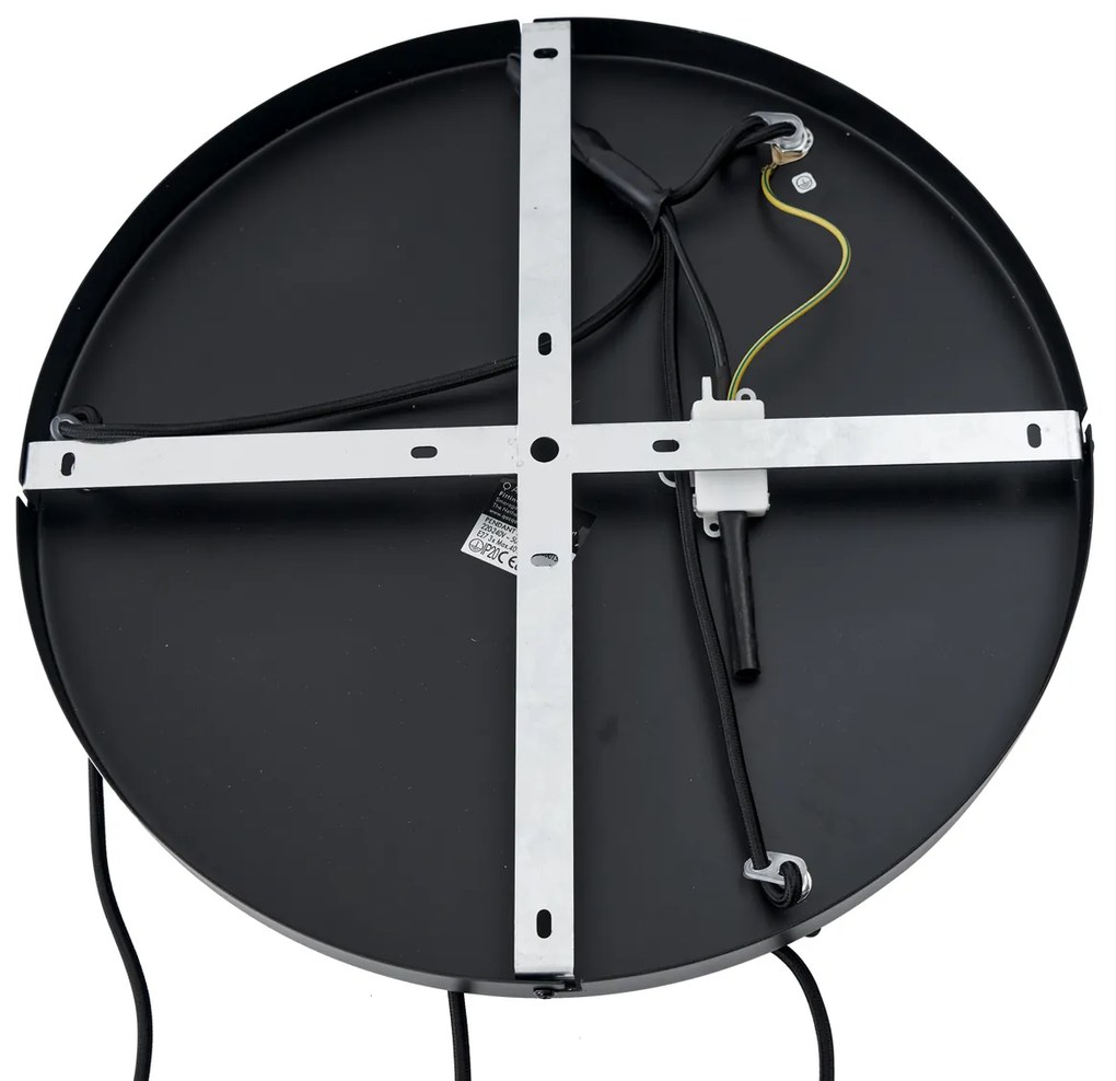 Lampada a sospensione Japandi nera con paralume in tessuto marrone a 3 luci - Bida