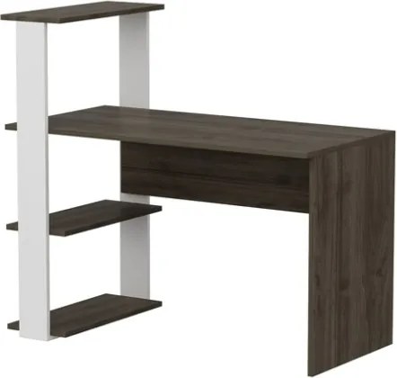 Scrivania Libreria Con Ripiani Laterali 60x120x112H Bianco E Rovere Scuro Node