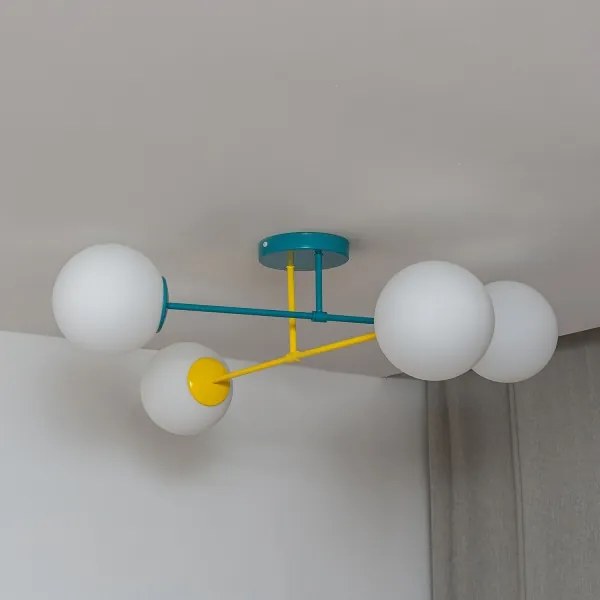 Plafoniera MOON 4xE27/15W/230V turchese/giallo