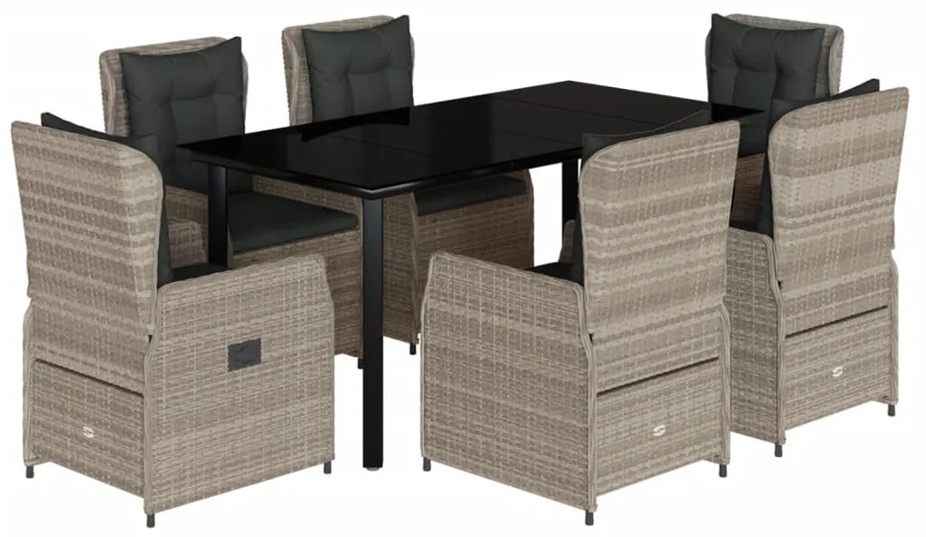 Set da pranzo da giardino 7 pz cuscini polyrattan grigio chiaro