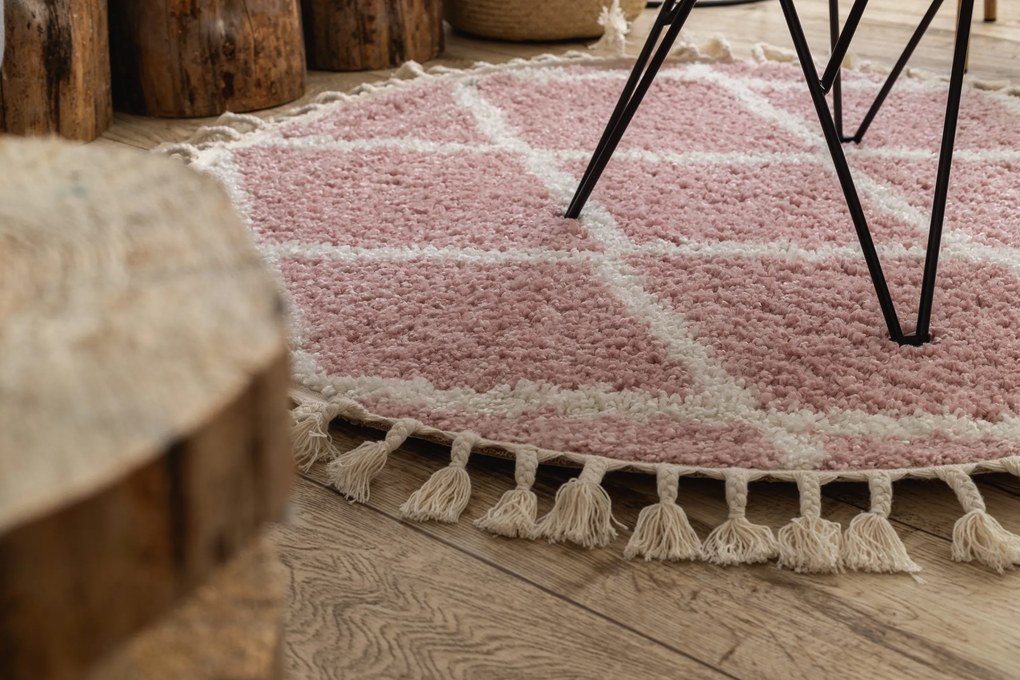 Tappeto BERBER TROIK A0010 cerchio rosa / bianco Frange berbero marocchino shaggy