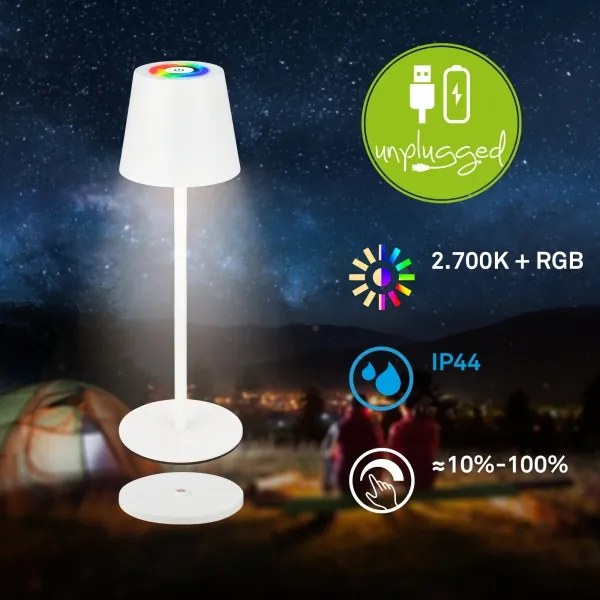 Briloner 7517016 - Lampada da tavolo LED RGB dimmerabile CILANO 3W/5V IP44 2000 mAh bianca
