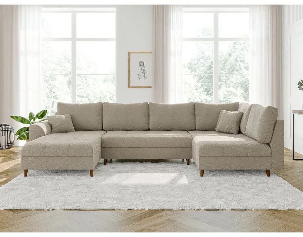 Divano angolare beige in tessuto bouclé (angolo sinistro/"U") Ariella - Ropez