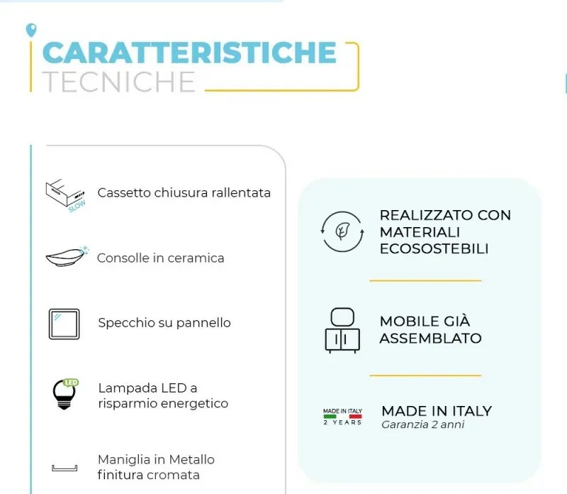 Mobile bagno sospeso 120 cm Smart bianco legno con specchio
