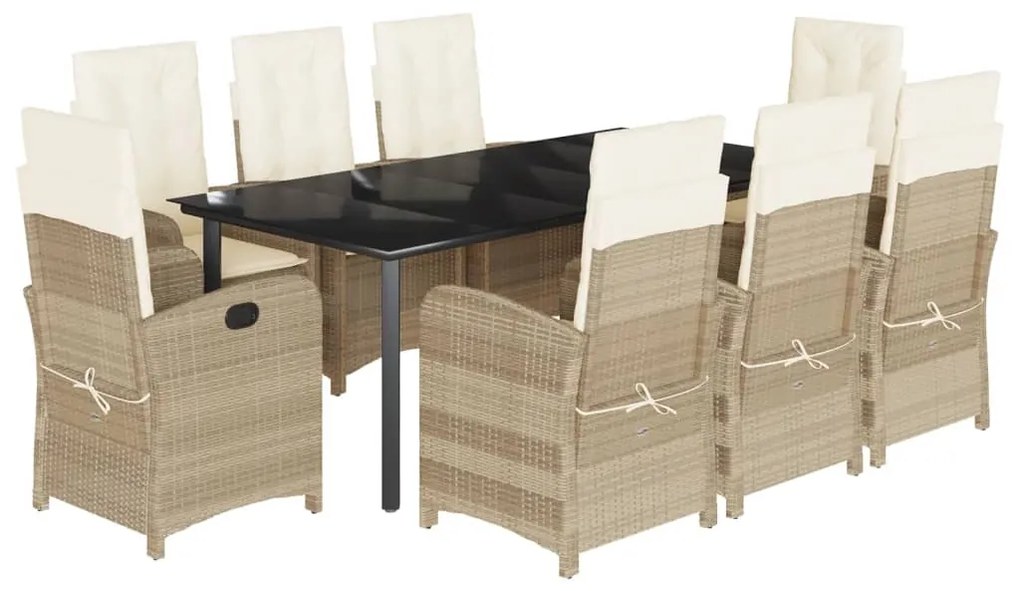 Set da pranzo da giardino 9 pz con cuscini beige in polyrattan