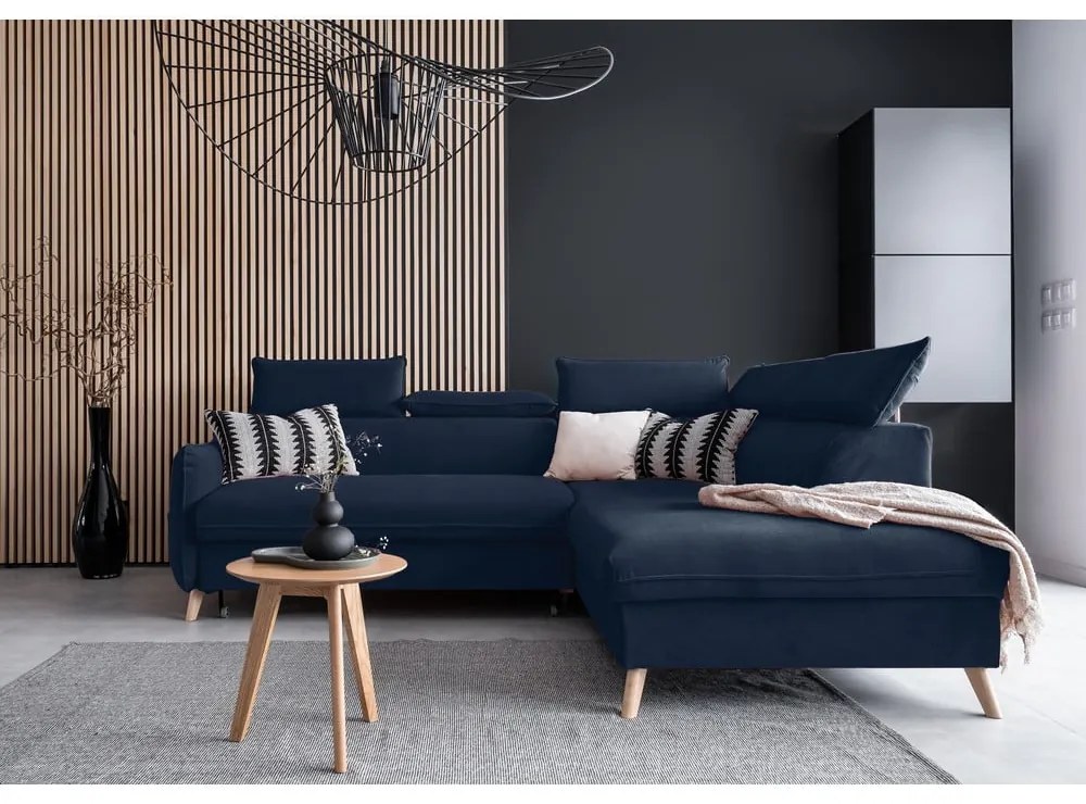 Divano letto angolare in velluto blu scuro (angolo destro) Sweet Harmony - Miuform