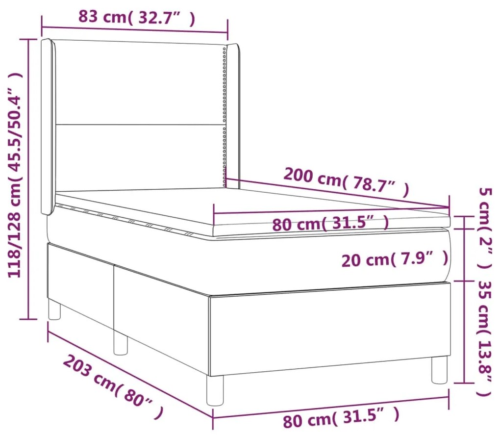 Giroletto a Molle con Materasso e LED Nero 80x200 cm Similpelle