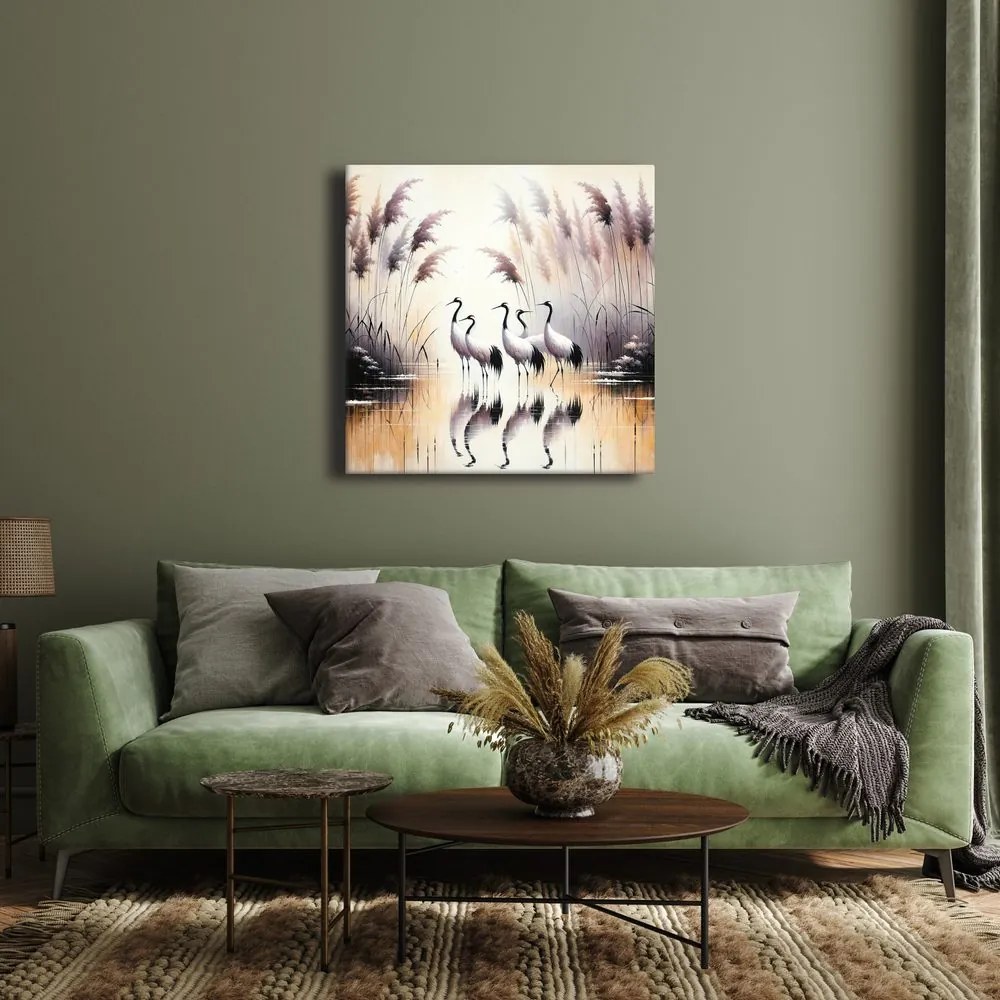 Quadro su tela – Gru nella mattina dorata