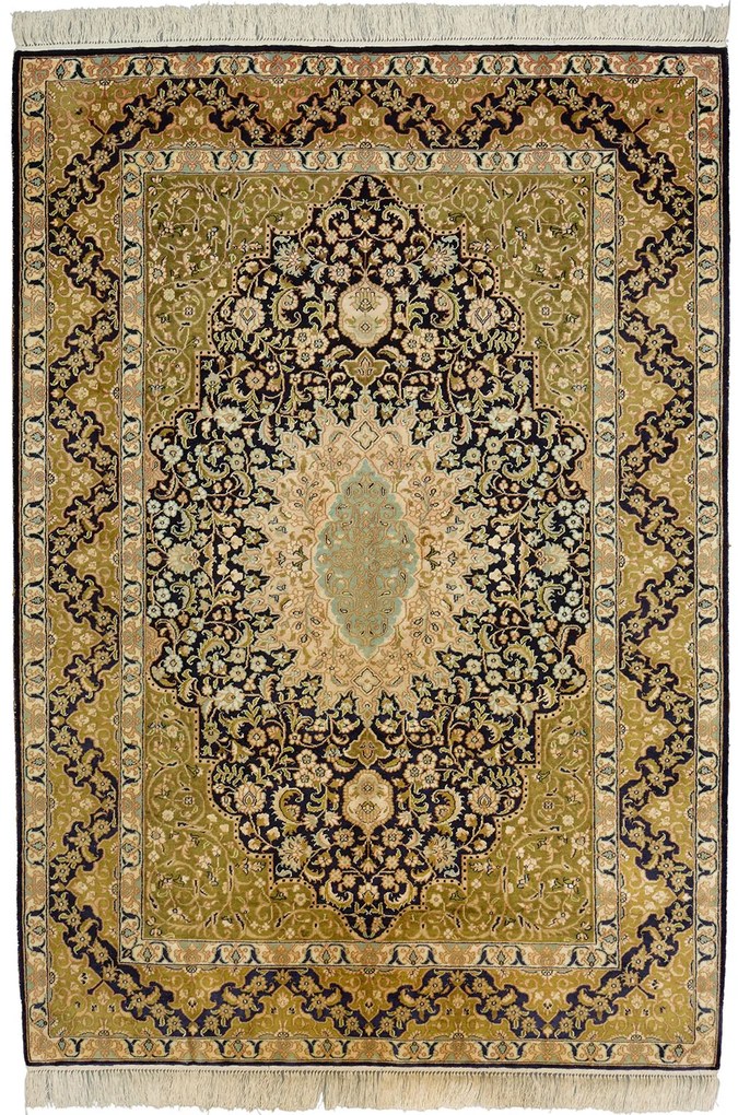 Cashmere Silk Tappeto 130x180 Beige (Indian) Annodato A Mano