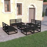 Set Divani da Giardino 9 pz Nero in Legno Massello di Pino 3075278