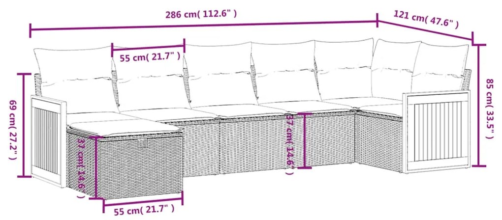 Set divano da giardino 7 pz con cuscini beige misto polyrattan