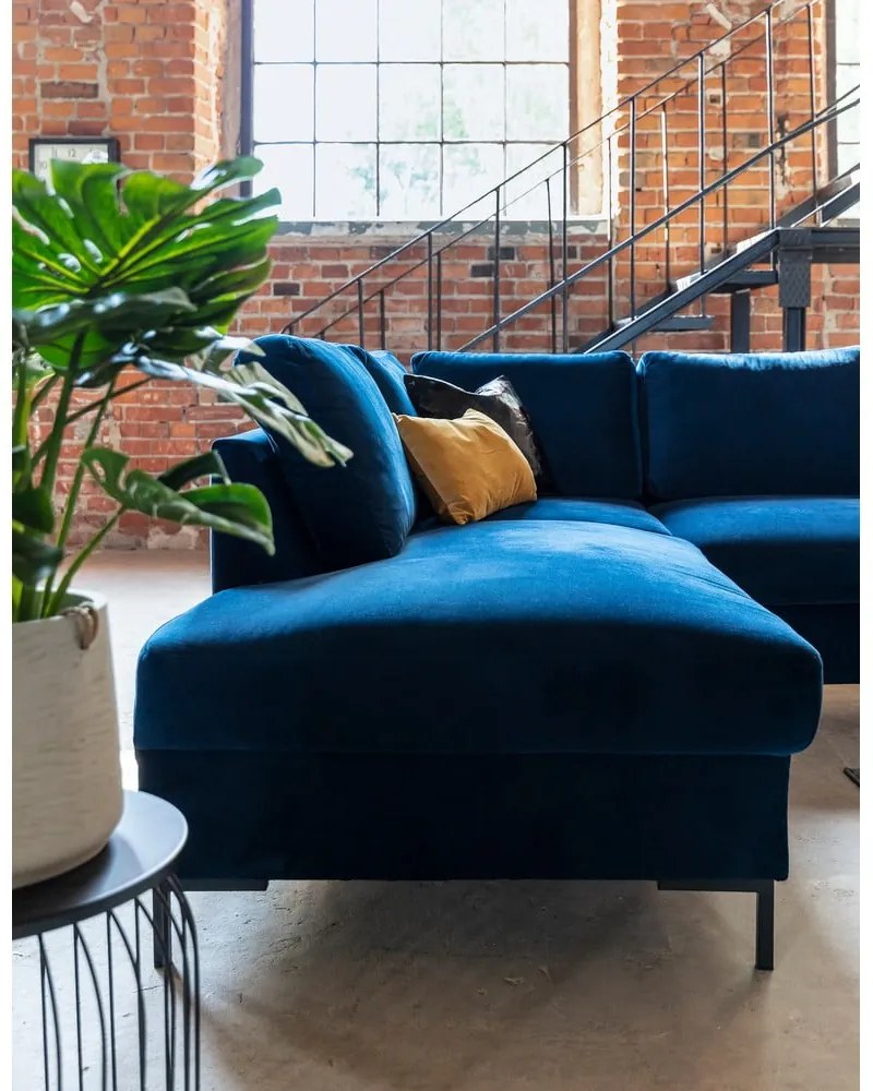 Divano letto a U in velluto blu navy, angolo sinistro Lofty Lilly - Miuform