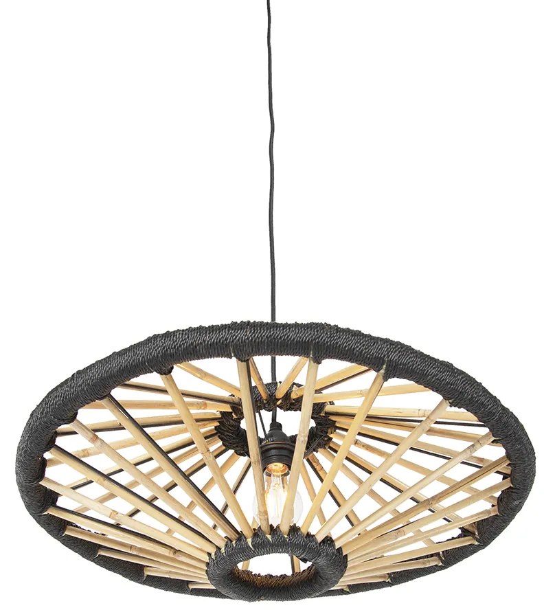 Lampada a sospensione orientale in bambù e nero 60 cm - Evalin