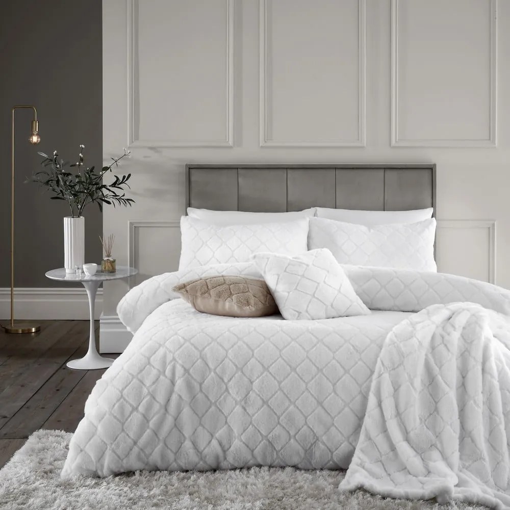 Biancheria da letto singola bianca micro felpata 135x200 cm Cosy Diamond - Catherine Lansfield
