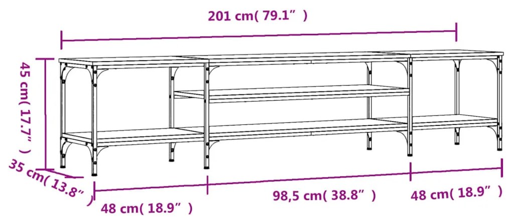 Mobile Porta TV Nero 201x35x45 cm in Legno Multistrato e Ferro