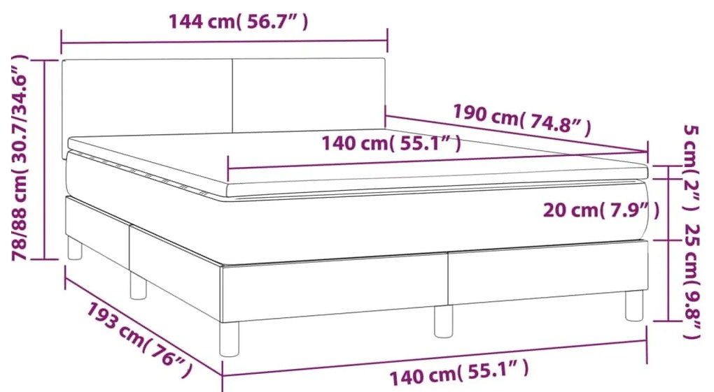 Letto a Molle con Materasso e LED Rosa 140x190 cm in Velluto