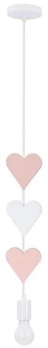 Lampadario a sospensione per bambini HEART 1xE27/20W/230V rosa/bianco