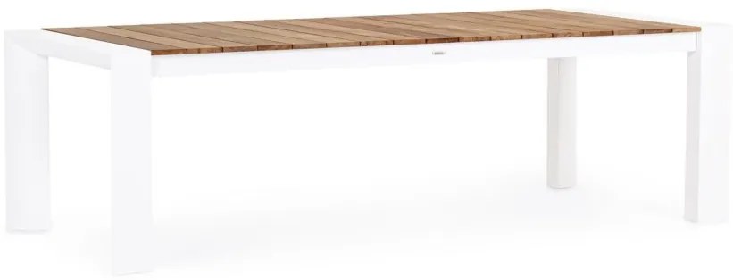 Tavolo allungabile CAMERON in alluminio bianco e legno teak 253&#215;110 cm &#8211; 384&#215;110 cm