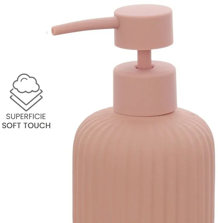 Dispenser sapone rosa in ceramica soft touch capienza 330 ml Spring