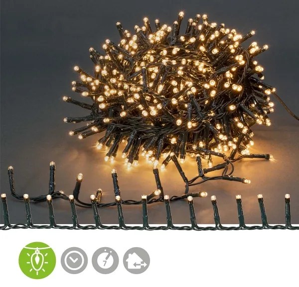 Nedis CLCC400 - Catena luminosa LED per esterni, 400 LED, 7 funzioni, 11 m, IP44, bianco caldo