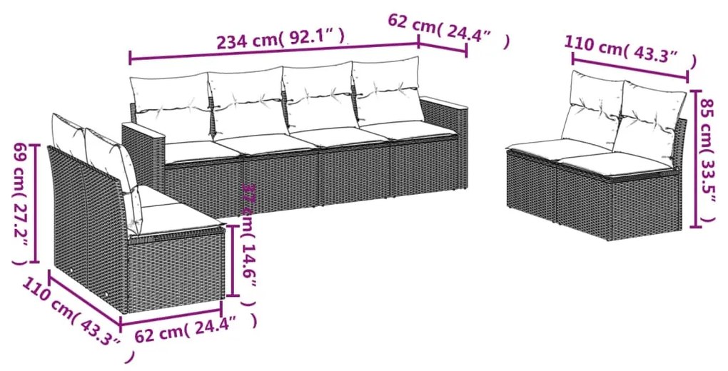 Set Divano da Giardino 8 pz con Cuscini Beige in Polyrattan