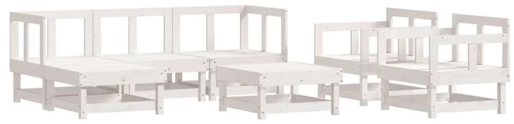 Set divani da giardino 7pz con cuscini in legno massello bianco
