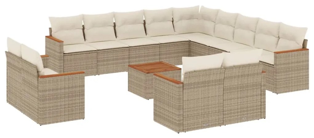 Set divani da giardino 14pz con cuscini in polyrattan beige