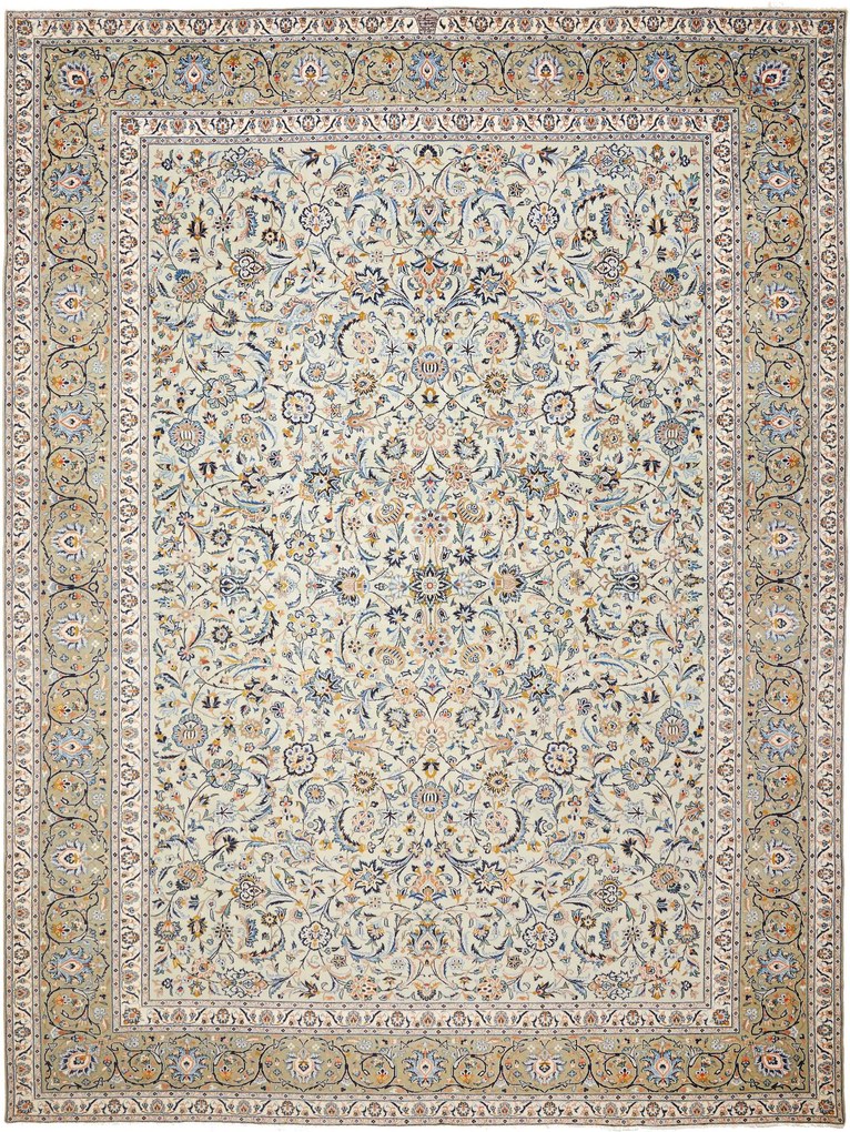 Kashan Tappeto 410x310 Verde (Iran) Annodato A Mano
