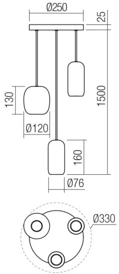 Redo 01-3480 - Lampadario a sospensione con filo BOOM 3xGU10/10W/230V diametro 33 cm nero/verde/marrone