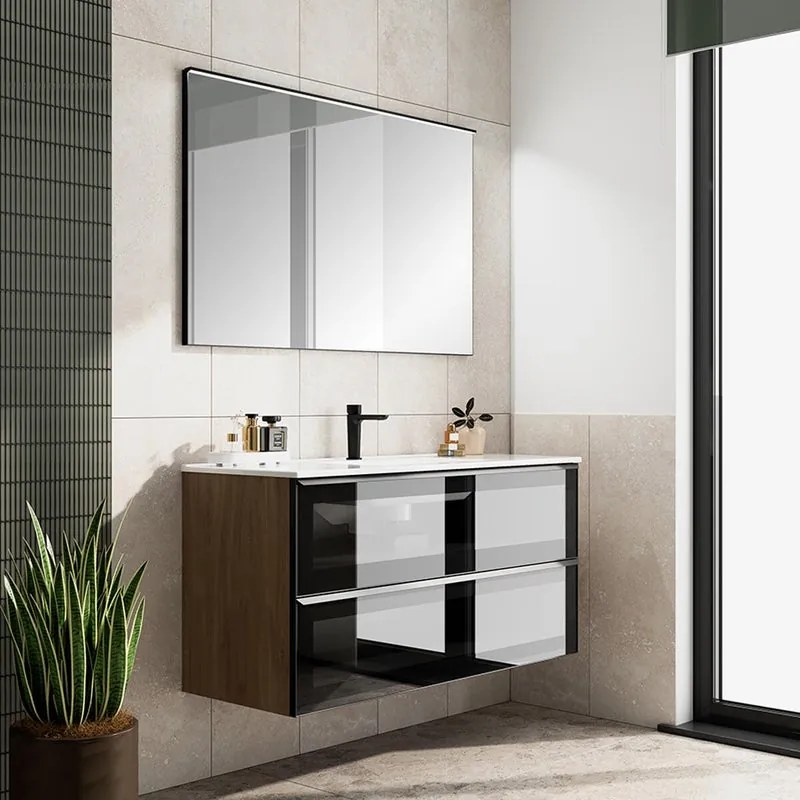 Mobile bagno con lavabo STAR L120 x H60 x P46 cm oak in vetro 2 cassetti per vasca centrale