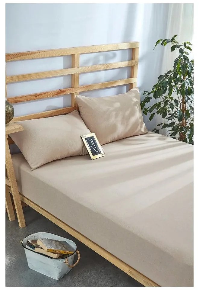 Set lenzuola e federa in cotone elasticizzato beige 180x200 cm - Mila Home