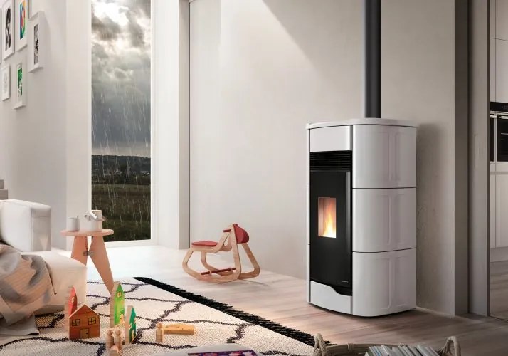 Palazzetti Anna 9 US Pro 2 Stufa A Pellet Ermetica ad aria con uscita fumi superiore in ceramica Beige