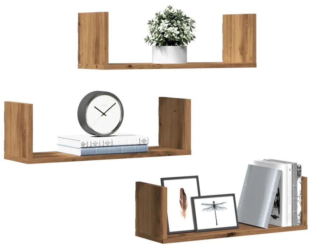 Mensole Parete 3pz Rovere Artigianale 58x18x18 Cm İn Truciolato /