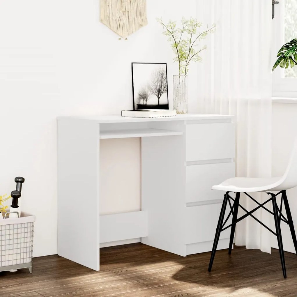 Scrivania Bianca 90x45x76 Cm İn Legno Multistrato /