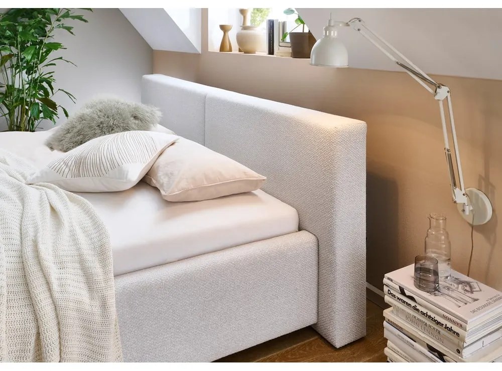 Letto matrimoniale imbottito grigio chiaro con contenitore con rete inclusa 140x200 cm Cube – Meise Möbel