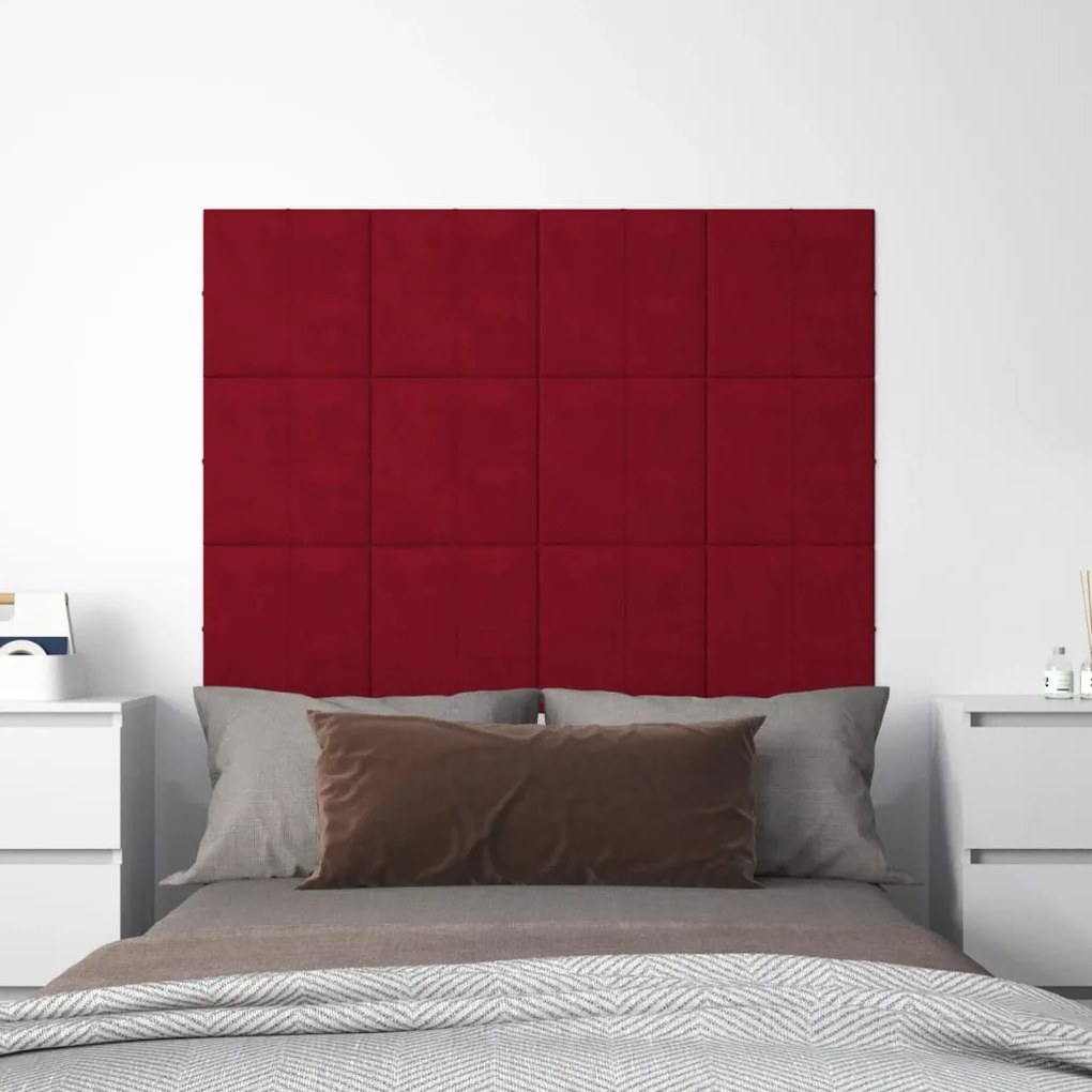 Pannelli Murali 12 Pz Rosso Vino 60x15 Cm Velluto 1,08 M² /