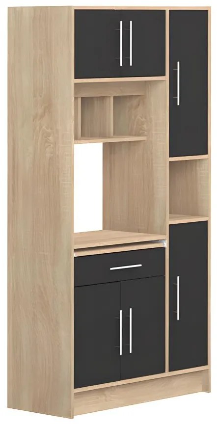 Credenza per cucina 5 ante e 1 cassetto Nero e Rovere - MADY