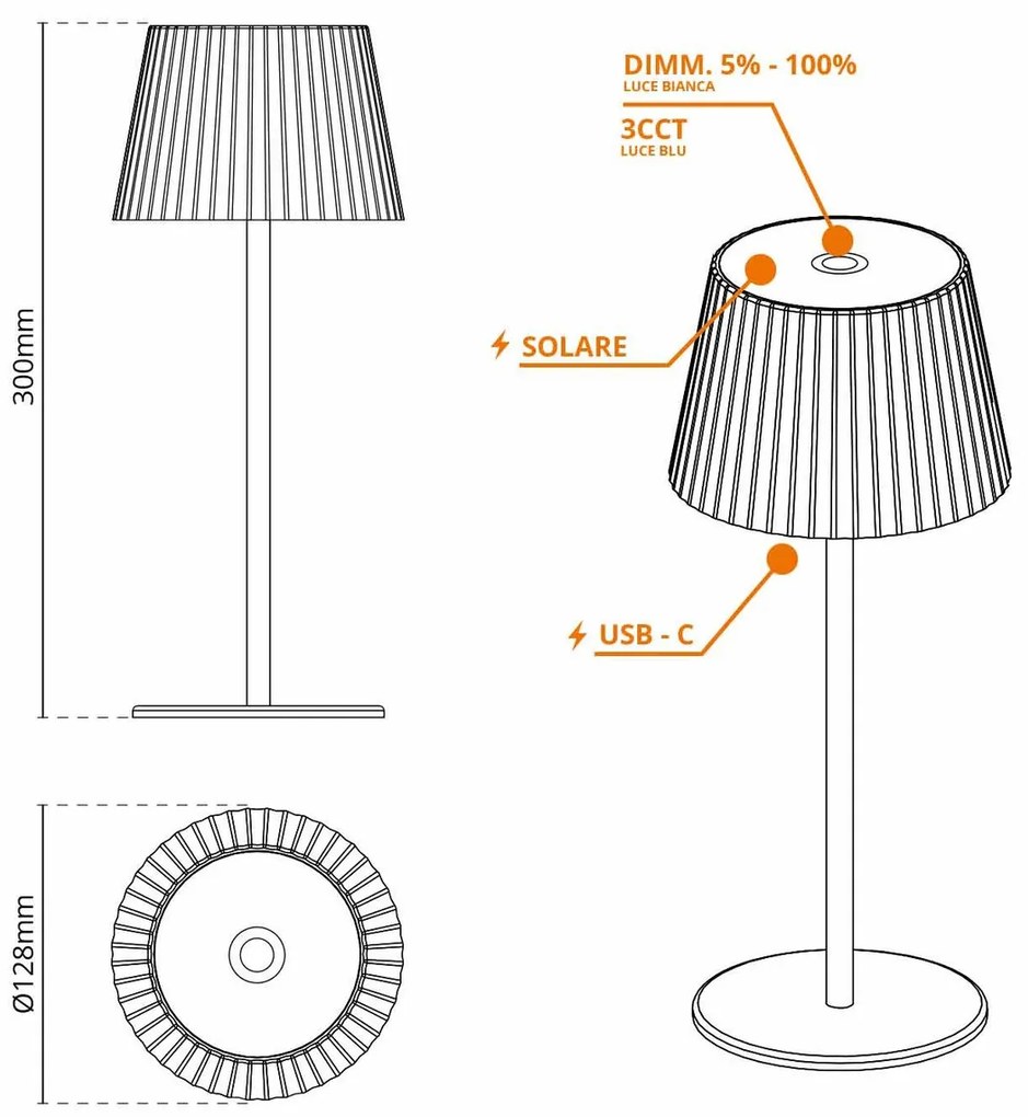 Lampada da Tavolo Solare 2.2W IP54 CCT Dimmerabile - Nera