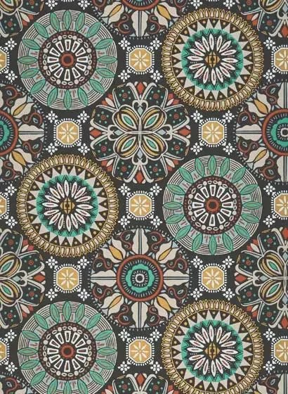 Tapete Rosetta von Osborne & Little - Charcoal / Mint