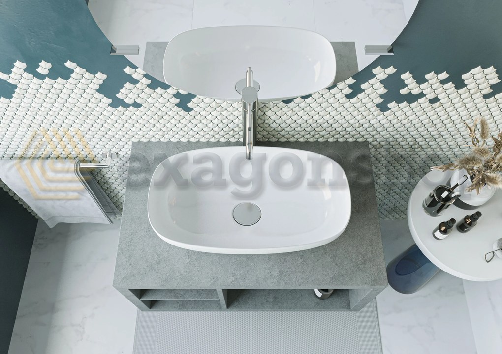 Mobile bagno Grigio Cielo 80x50 Thema con vani a giorno e Lavabo da appoggio bianco in ceramica