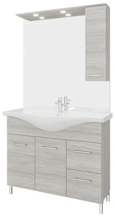 Mobile sottolavabo e lavabo con sifone Symoa per vasca centrale legno grigio in truciolare L 105 x H 81.5 x P 50.5 cm, 2 ante 2 cassetti