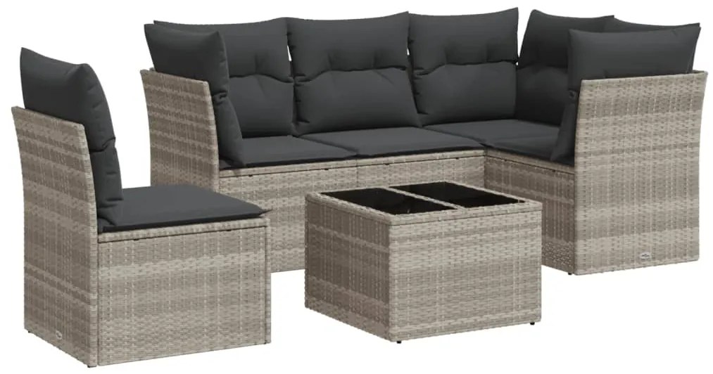 Set divano da giardino 6pz con cuscini grigio chiaro polyrattan