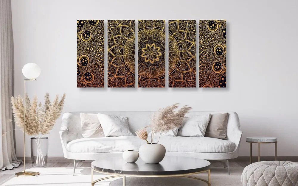 Quadri 5 pezzi – Mandala orientale dorato