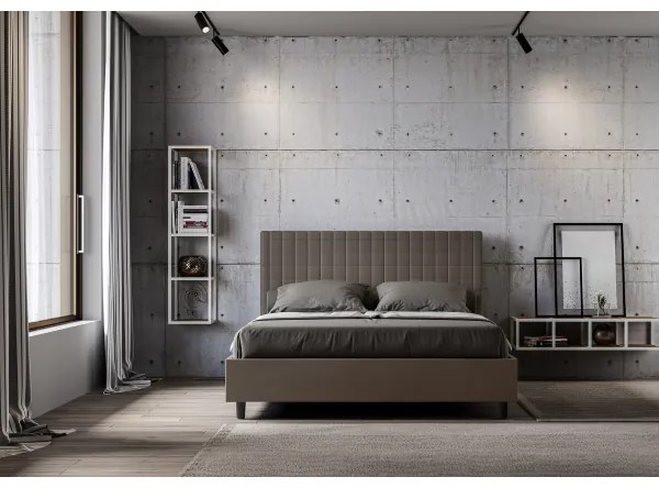 Letto matrimoniale con rete imbottito 160x210 similpelle cappuccino Sunny