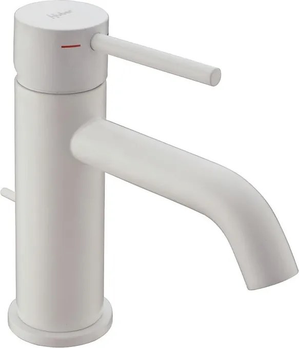 Rubinetto per lavabo a canna bassa getto laminare cristallino TAYRONA bianco verniciato opaco HUBER H 16.4 cm