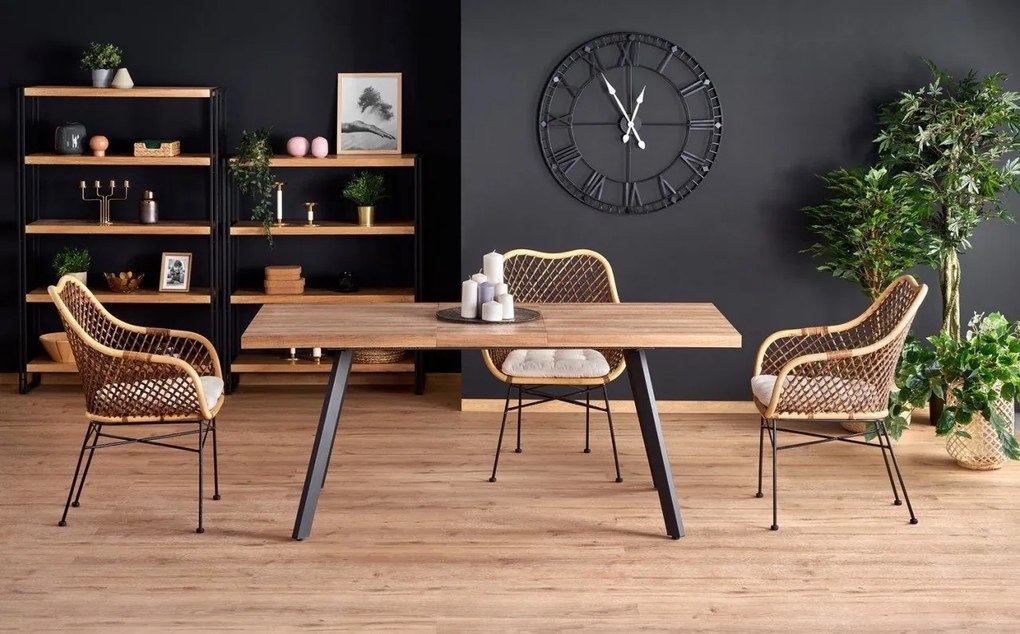 Set tavolo allungabile Berlin L160-220 cm + 4 sedie K336 in rattan naturale