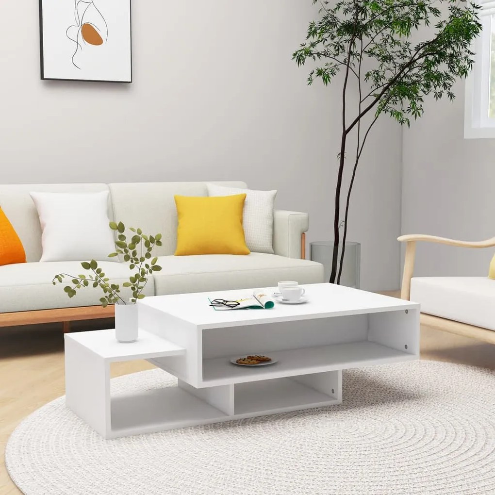 Tavolino Da Salotto Bianco 102x55x42 Cm Legno Legno Multistrato /