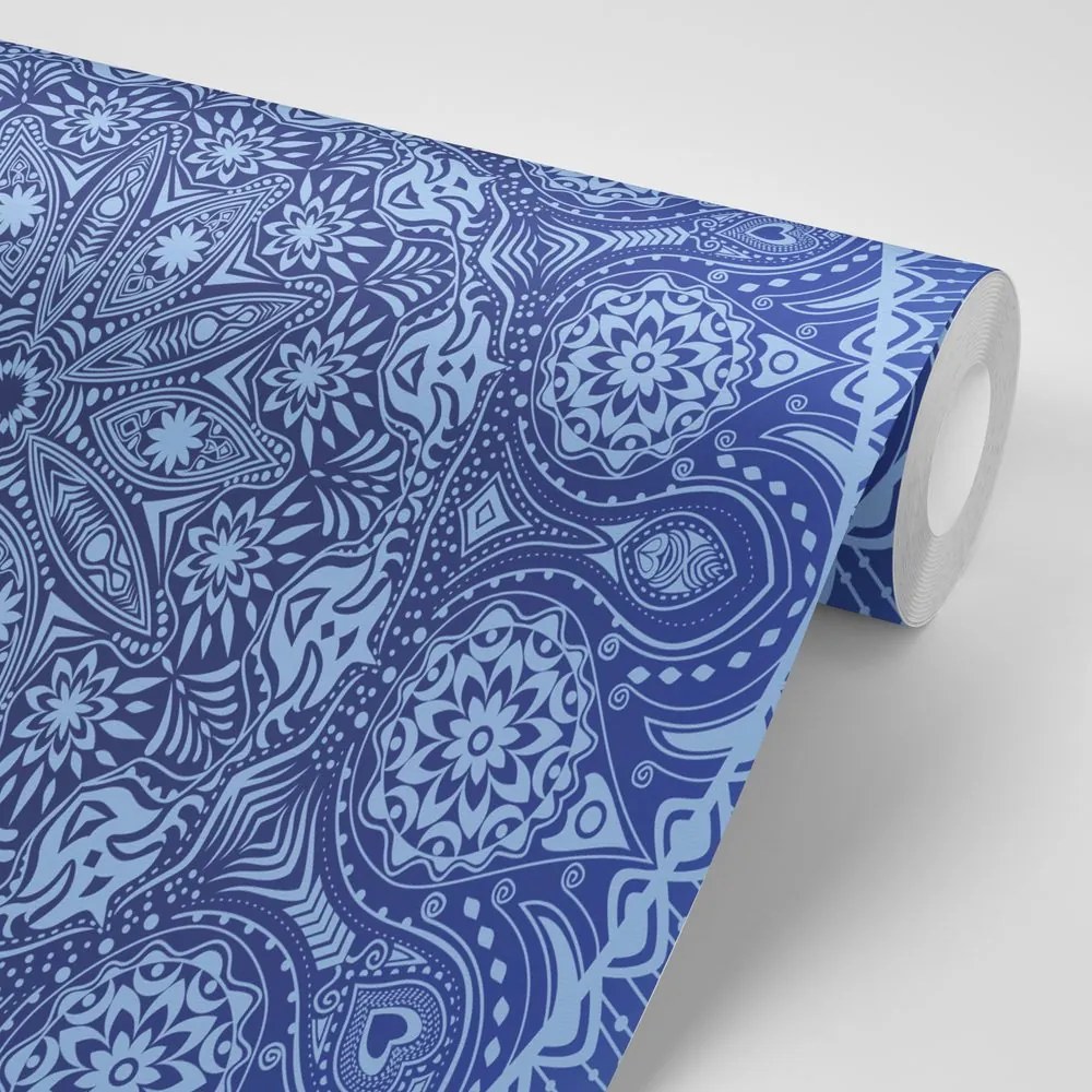 Carta da parati autoadesiva – Mandala decorativa con pizzo in blu